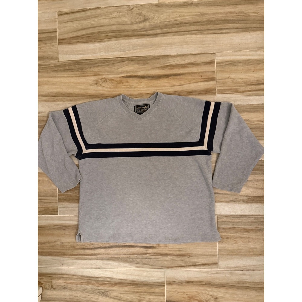Vintage Abercrombie & Fitch Mens Gray Striped Ribbed Long Sleeve Shirt Medium